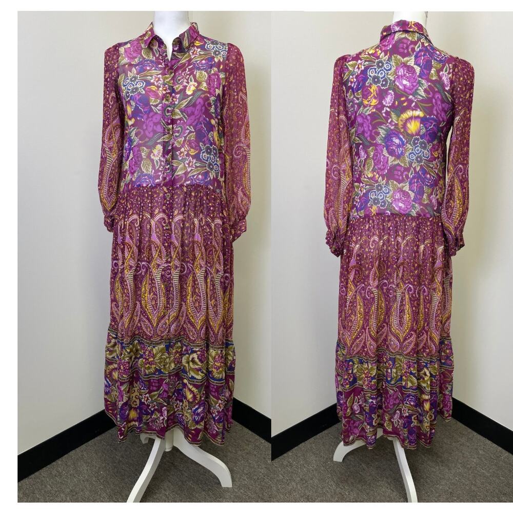Anthropologie Nikole Maxi Shirtdress XS Paisley Floral Boho - Picture 2 of 16